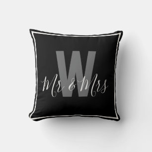Moderne Schwarz-Weiß-Monogramm-Rahmen Kissen