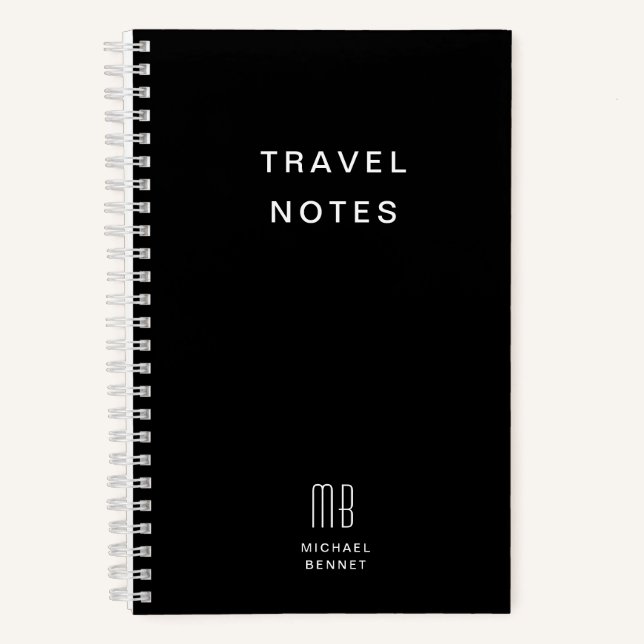 Moderne Schwarz-Weiß-Monogramm-Reisen Notizbuch (Vorderseite)