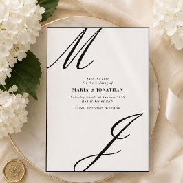 Moderne Schwarz-Weiß-Monogramm Save-the-Date-Karte Save The Date