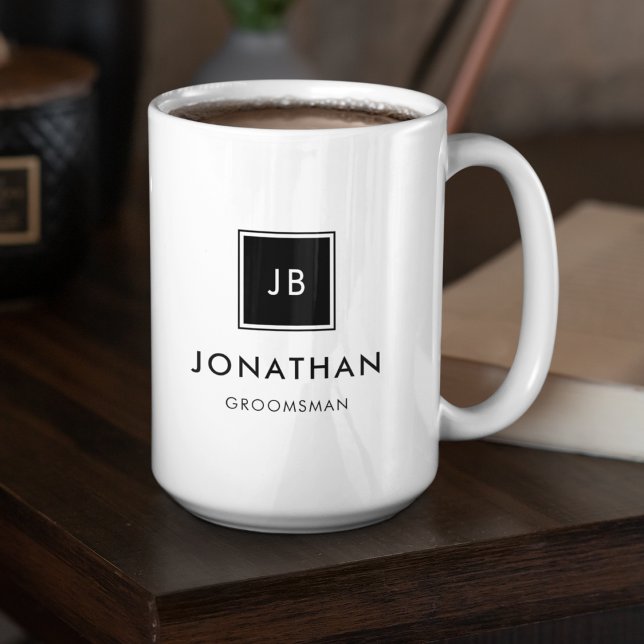 Moderne Schwarz-Weiß-Monogramm-Trauzeugen Kaffeetasse (Von Creator hochgeladen)