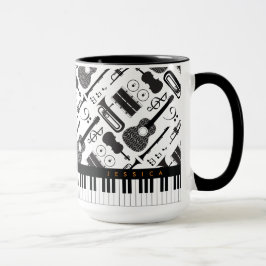 Moderne Schwarz-Weiß-Musikinstrumente Muster m Tasse