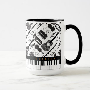Moderne Schwarz-Weiß-Musikinstrumente Muster m Tasse