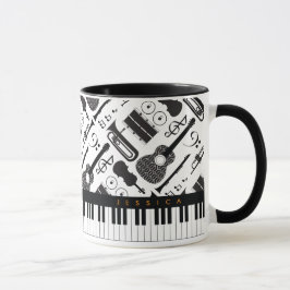 Moderne Schwarz-Weiß-Musikinstrumente Muster m Tasse