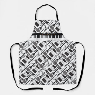 Moderne Schwarz-Weiß-Musikinstrumente-Muster Schürze