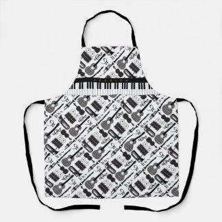 Moderne Schwarz-Weiß-Musikinstrumente-Muster Schürze