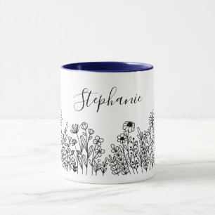 Moderne Schwarz-Weiß-Natur-Pflanze Blume Tasse