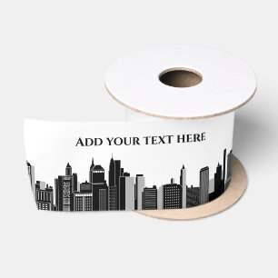 Moderne Schwarz-Weiß-New-York-Skyline-Vorlage Satinband