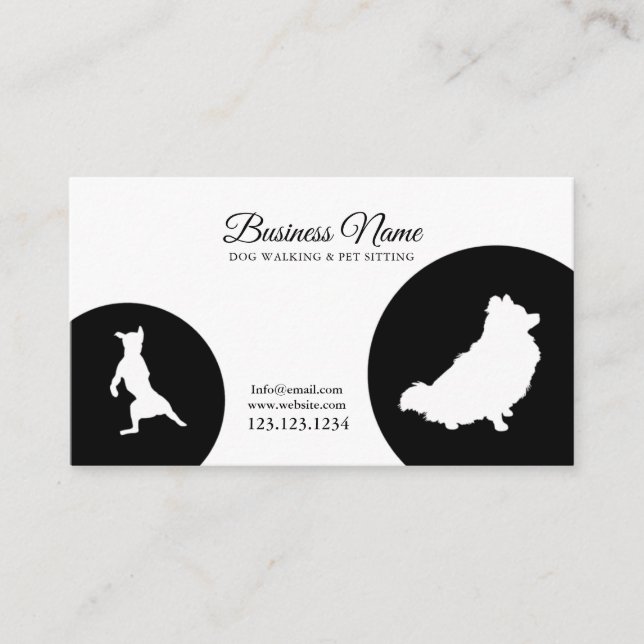 Moderne Schwarz-Weiß-Niedliche Silhouette Hund wan Visitenkarte (Vorderseite)