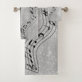 Moderne Schwarz-Weiß-Noten Badhandtuch Set