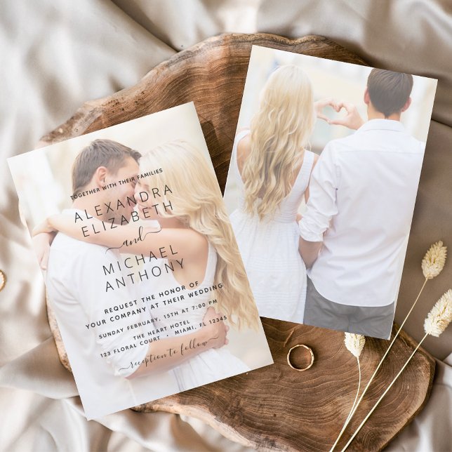 Moderne Schwarz-Weiß-Overlay-Foto-Hochzeit Einladung (Von Creator hochgeladen)