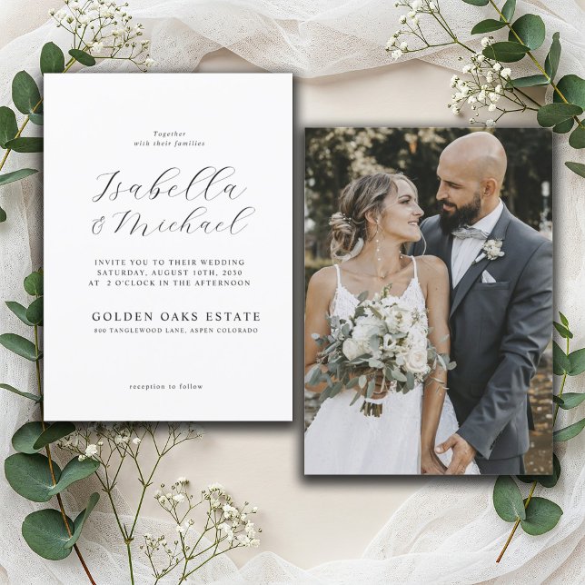 Moderne Schwarz-Weiß-Overlay-Foto-Hochzeit Einladung (Von Creator hochgeladen)