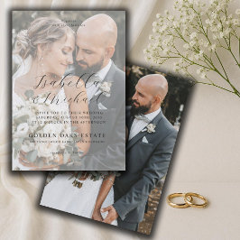 Moderne Schwarz-Weiß-Overlay-Foto-Hochzeit Einladung