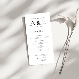 Moderne Schwarz-Weiß-Paare Monogramm Hochzeit Menükarte