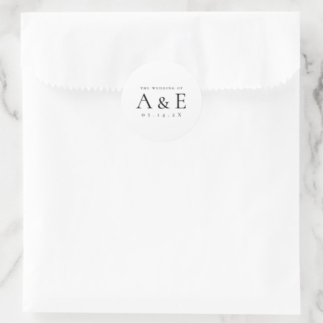 Moderne Schwarz-Weiß-Paare Monogramm Hochzeit Runder Aufkleber (Tasche)