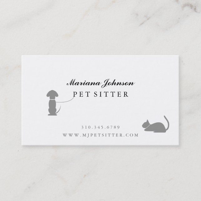 Moderne Schwarz-Weiß-Pet-Sitting-Visitenkarte Visitenkarte (Vorderseite)