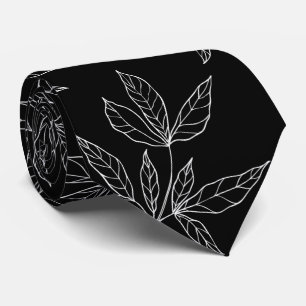 Moderne Schwarz-Weiß-Pfingstrosen-Blatt-Hochzeit Krawatte