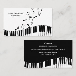 Moderne Schwarz-Weiß-Piano-Teacher-Visitenkarte Visitenkarte