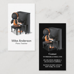 Moderne Schwarz-Weiß-Piano-Teacher-Visitenkarte Visitenkarte