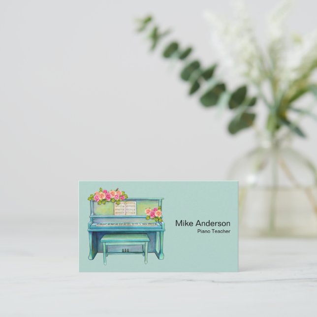 Moderne Schwarz-Weiß-Piano-Teacher-Visitenkarte Visitenkarte (Stehend Vorderseite)