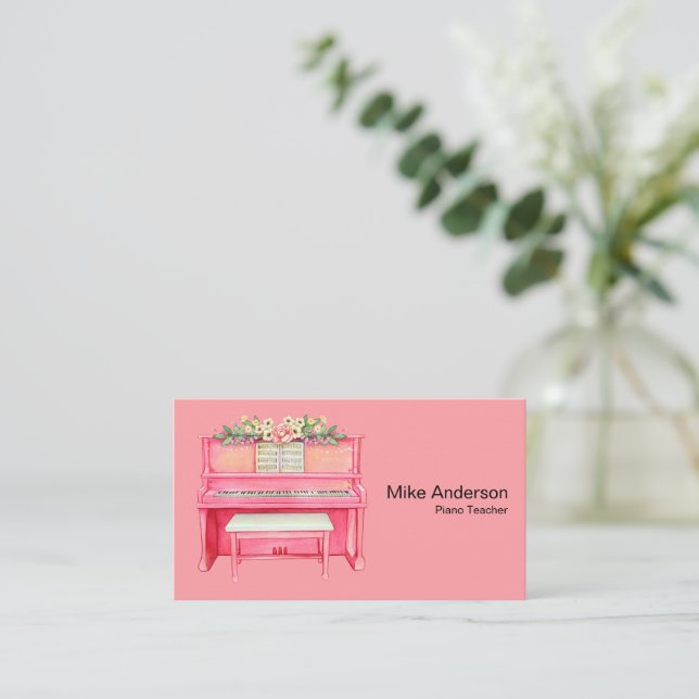 Moderne Schwarz-Weiß-Piano-Teacher-Visitenkarte Visitenkarte (Stehend Vorderseite)