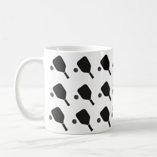 Moderne Schwarz-Weiß-Pickleball-Muster  Kaffeetasse