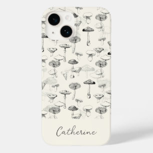 Moderne Schwarz-Weiß-Pilze mit individuellem Namen Case-Mate iPhone 14 Hülle