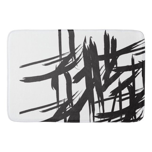 Moderne Schwarz-Weiß-Pinselstriche Minimalistisch Badematte (Vorderseite)