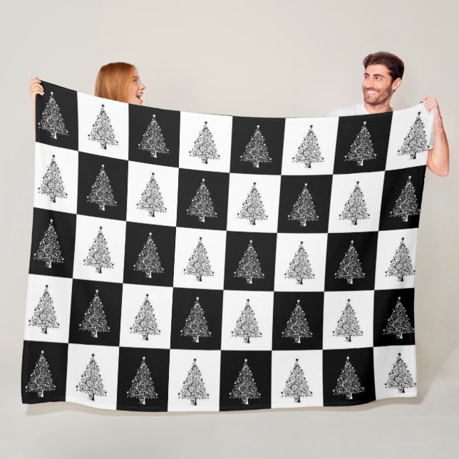 Moderne Schwarz-Weiß-Plätze mit Weihnachtsbäumen Fleecedecke (Beispiel)