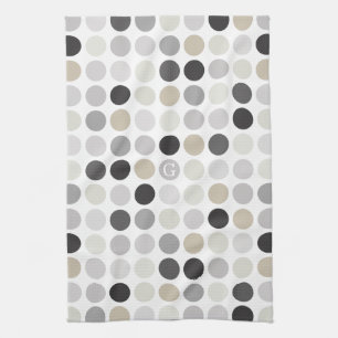 Moderne Schwarz-Weiß-Polka-Dots-Muster-Monogramm Handtuch