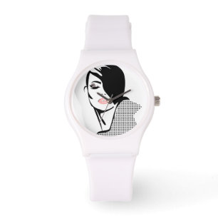 Moderne Schwarz-Weiß-Porträtmalerin minimalistisch Armbanduhr