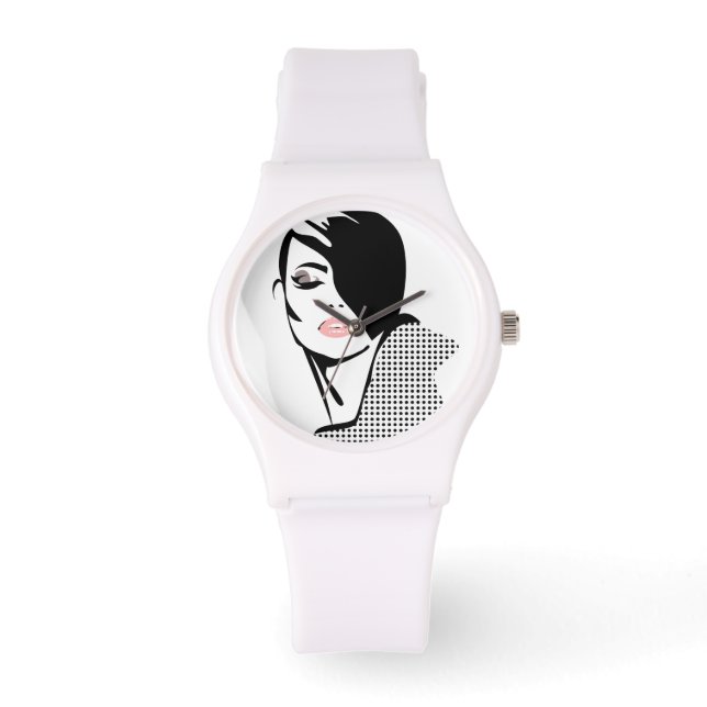 Moderne Schwarz-Weiß-Porträtmalerin minimalistisch Armbanduhr (Vorderseite)