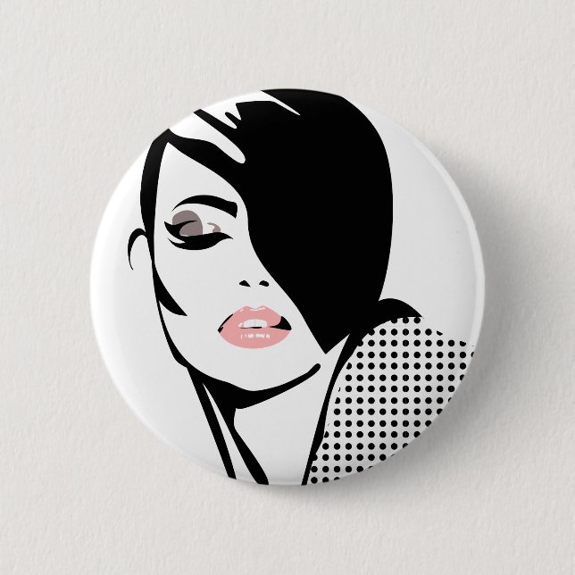 Moderne Schwarz-Weiß-Porträtmalerin minimalistisch Button (Vorderseite)