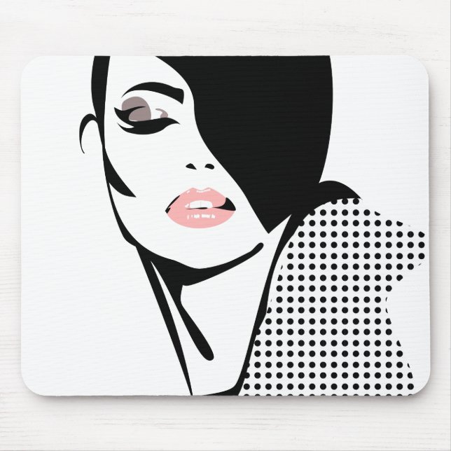Moderne Schwarz-Weiß-Porträtmalerin minimalistisch Mousepad (Vorne)
