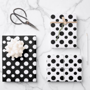 Moderne Schwarz-Weiß-Punkte-Muster Geschenkpapier Set