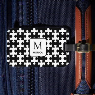 Moderne Schwarz-Weiß-Puzzleteile Monogramm Gepäckanhänger