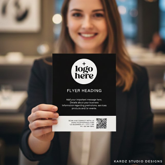 Moderne Schwarz-Weiß-QR-Code Geschäft mit individu Flyer (Add your flyer details and choose size.)