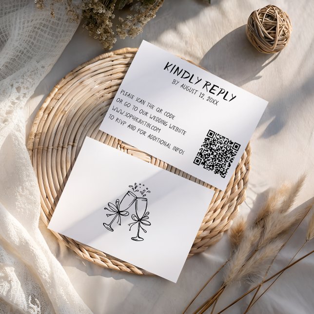 Moderne Schwarz-Weiß-QR-Code-Hochzeit RSVP Karte (Von Creator hochgeladen)