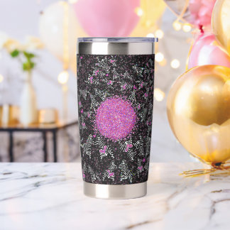 Moderne schwarz-weiß-rosa Disco-Zebra Thermobecher