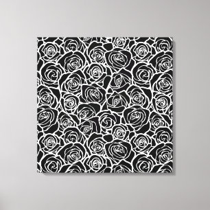 Moderne Schwarz-Weiß-Rosen Chic Floralmuster Leinwanddruck