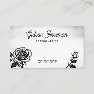 Moderne Schwarz & Weiß Roses Tattoo Artist Visitenkarte