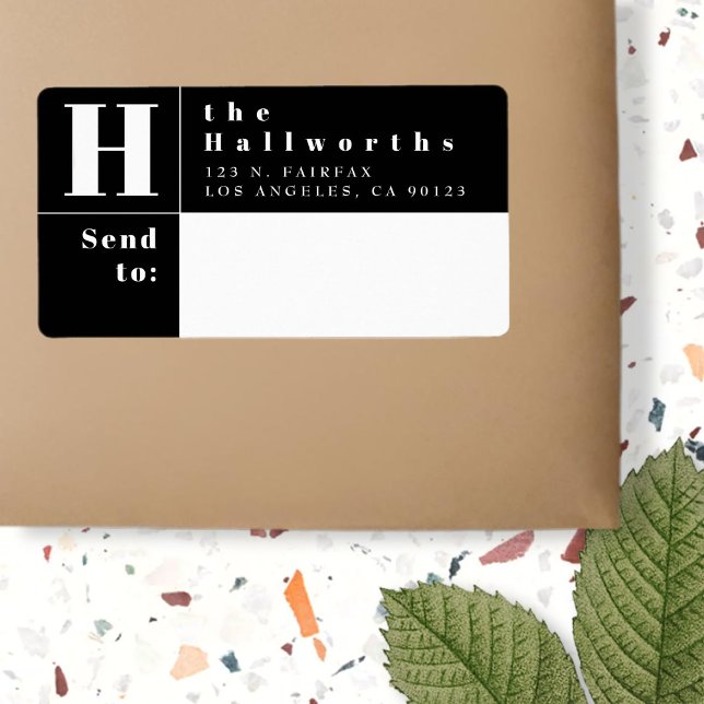 Moderne Schwarz-Weiß-Rücksendeadresse (Von Creator hochgeladen)