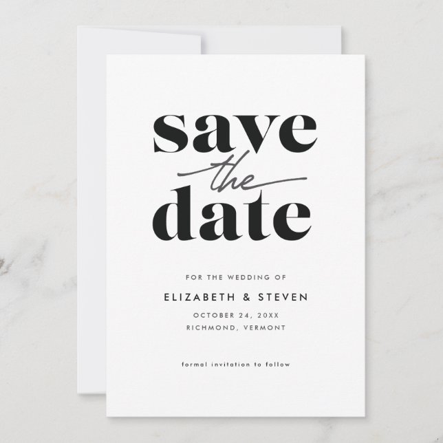 Moderne Schwarz-Weiß-Save the Date-Karte Save The Date (Vorderseite)
