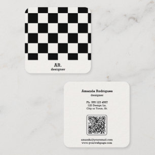 Moderne Schwarz-Weiß-Schachbrett-QR-Code Quadratische Visitenkarte