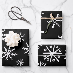 Moderne Schwarz-Weiß-Schneeflocken-Geschenk Geschenkpapier Set