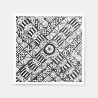 Moderne Schwarz-Weiß-Schraubstock-Doodle Serviette