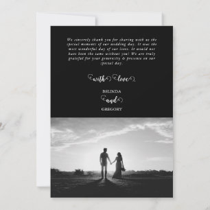 Moderne Schwarz-Weiß-Script-Couple-Foto-Hochzeit Dankeskarte