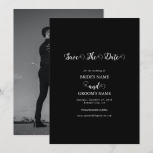 Moderne Schwarz-Weiß-Script-Couple-Foto-Hochzeit Save The Date