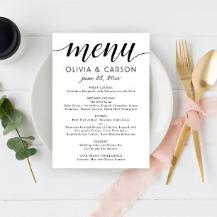 Moderne Schwarz-Weiß-Script-Hochzeit Menükarte