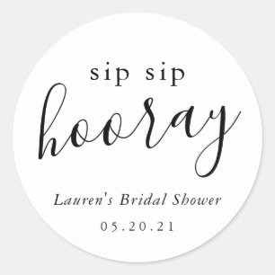 Moderne Schwarz-Weiß-Sip-Sip-Hooray-Brautparty Runder Aufkleber
