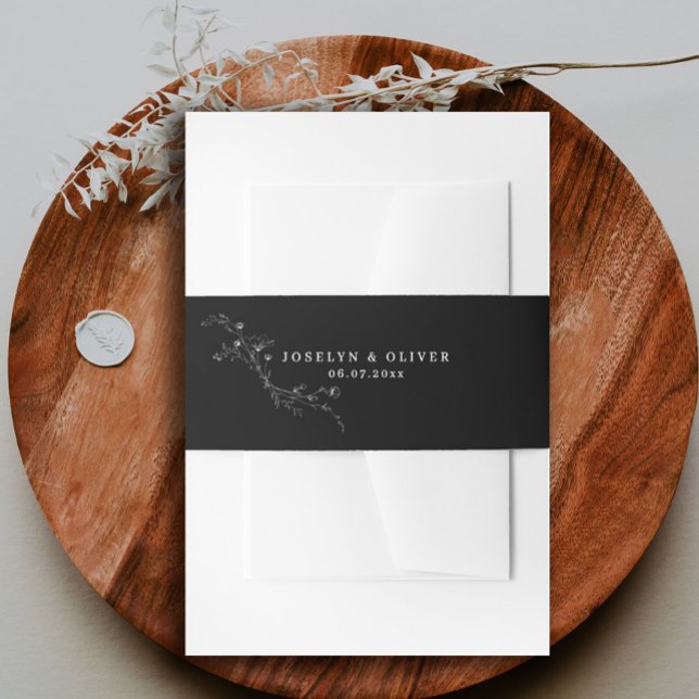 Moderne Schwarz-Weiß-Skizzenblütenhochzeit Einladungsbanderole (Von Creator hochgeladen)
